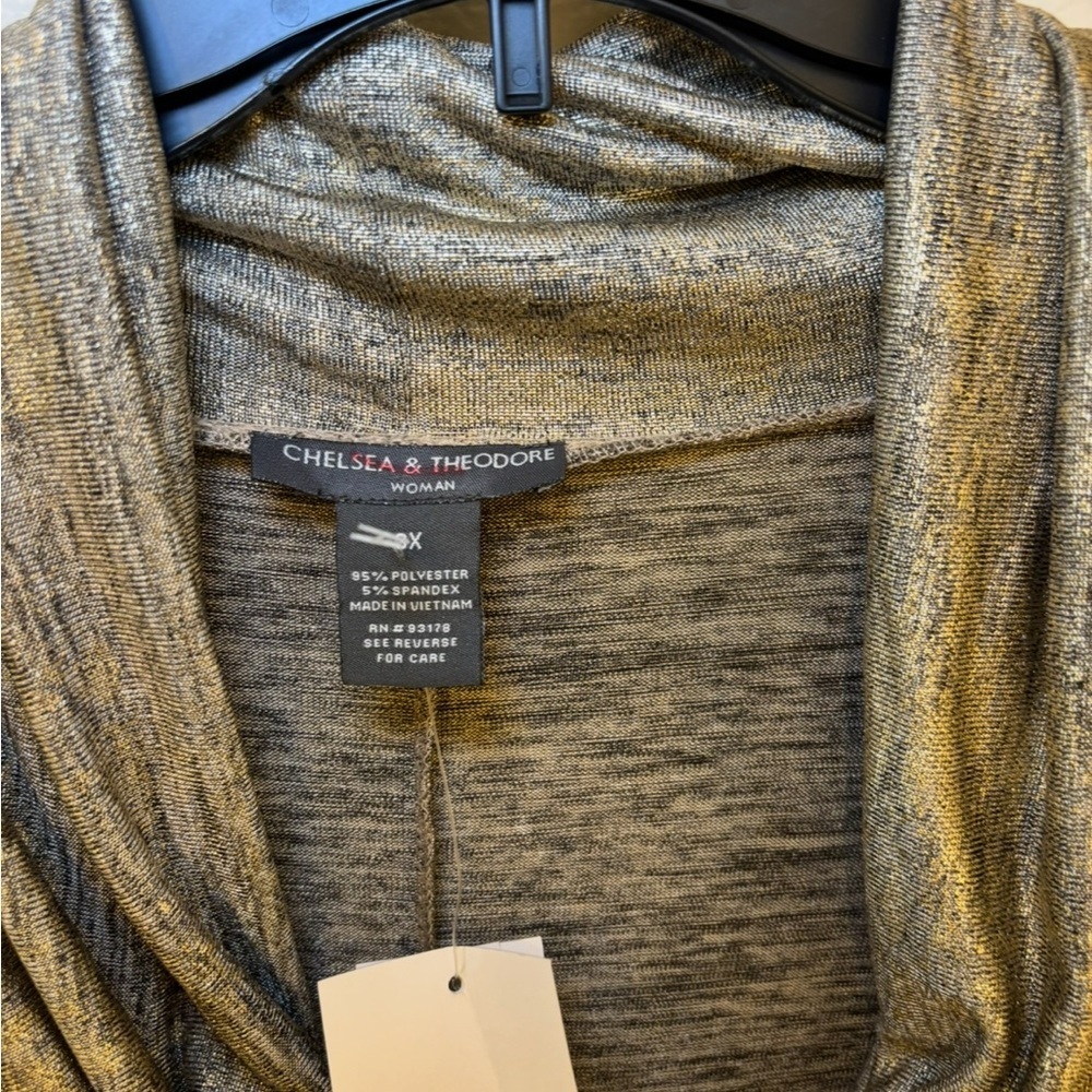 Chelsea & Theodore Metallic Taupe Cowl Neck plus size blouse - Picture 2 of 4